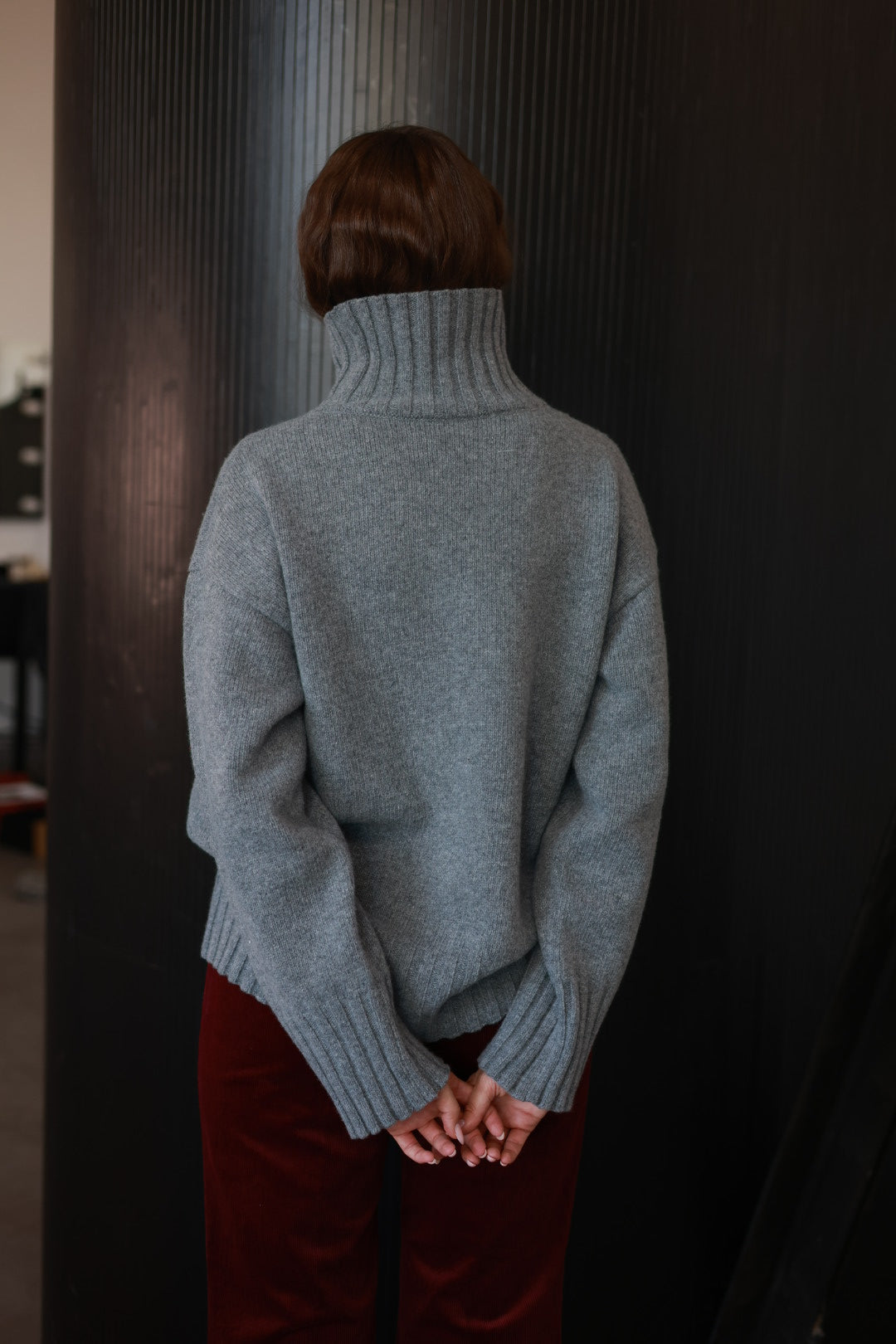 Graphite Sweater with Feather Trim
